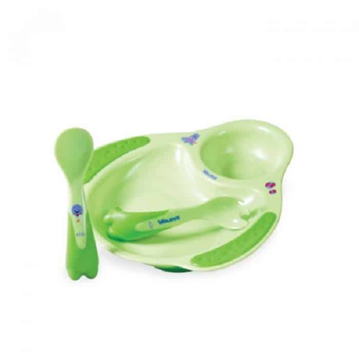 Coffret repas bébé vert Assiette & couverts